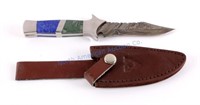 Custom Made Damascus Knife and Leather Scabbard