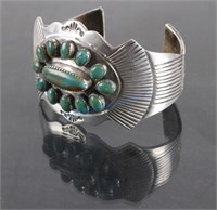 Sterling Navajo Bracelet With Turquoise Stones