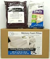 Memory Foam Pillow, King Duvet Set & Bed Skirt