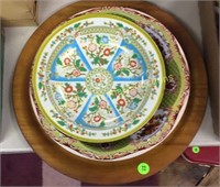 3 Tim serving bowls and painted deer plate