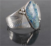 Navajo Sterling Bracelet with Rare Turquoise Stone