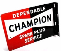 Champion Spark Plug Service Flange Sign RARE 1940