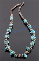 Navajo Silver Saucer Turquoise Nugget Necklace