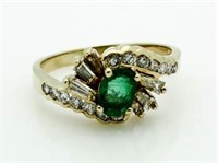 18kt Gold Genuine Emerald & Diamond Ring