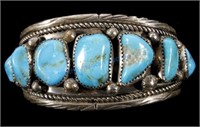 Navajo Turquoise Nugget Silver Bracelet EXCELLENT
