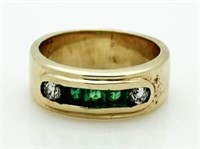 14kt Gold HEAVY Emerald & Diamond Estate Ring