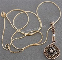 14K 16" CHAIN WITH OLDER 10K PENDANT WITH DIAMOND