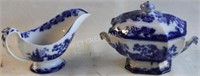 TWO PCS. 19TH C. FLO BLUE SOBRAON PATTERN COVERED