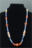 Chinese Mixed Hardstone with Lapis Necklace