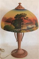 EARLY 20TH C. REVERSE PAINTED TABLE LAMP WITH