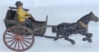EARLY CAST IRON HORSE DRAWN CAST WITH DRIVER,