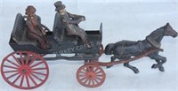 EARLY HORSE DRAWN WAGON WITH DRIVER & PASSENGER,