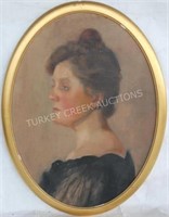 LATE 19TH C. OIL ON BOARD, OVAL PORTRAIT OF