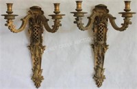 PAIR HEAVY ORNATE EARLY 20TH C. TWO SOCKLE WALL