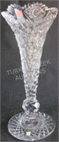 TALL HAWKES CUT GLASS VASE, SIGNED, 13 3/4" H, NO