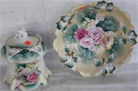 2 PCS. R.S. PRUSSIA, 10 1/4" DIA. BOWL WITH ROSE