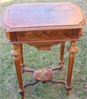 19TH C. BURL WALNUT SEWING STAND, FITTED INTERIOR