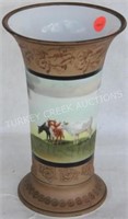 TALL ROYAL BAYREUTH VASE WITH COW DESIGN, 9 1/4"