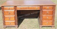 1920s CARVED OAK FLAT TOP EXECUTIVE DESK WITH