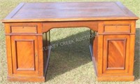 19TH C. MAHOGANY PARTNERS DESK WITH LEATHER TOP,