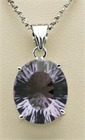 Oval 16.50 ct  Genuine Amethyst Solitaire Pendant