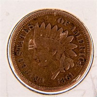 Coin 1861 Indian Head Cent Graded Extra Fine