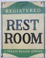 TEXACO ENAMELED DOUBLE SIDED "REST ROOM" SIGN, C.