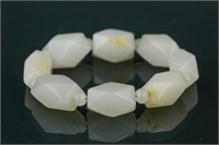 Fine Carved White Jade Bead 8 Pieces Bracelet