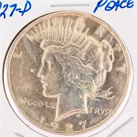 Coin 1927 D Peace Silver Dollar AU