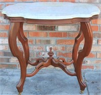 VICTORIAN WALNUT TABLE WITH SHAPED MARBLE TOP,