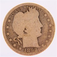 Coin 1892-S Barber Quarter Dollar Silver Coin