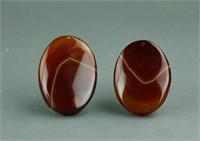 Pair Chinese Large Agate Pendants