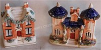 TWO 19TH C. STAFFORDSHIRE BUILDING, ONE 5" BANK,