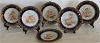SET OF 6 LIMOGES 8 1/2" PLATES WITH BLUE BORDERS