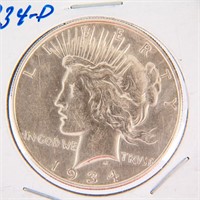 Coin 1934 D Peace Silver Dollar AU