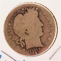 Coin 1892 S Barber Half Dollar AG Rare Date!