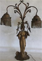 ART NOUVEAU FIGURAL WITH JEWELED SHADES AND