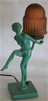ART DECO NUDE STANDING LAMP WITH AMBER, 2 SMALL