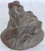 EARLY CAST IRON HOLLOW BODY FROG FIGURE WORN