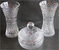 LOT OF 3 WATERFORD ITEMS, PAIR 8" VASES & 6" DIA.