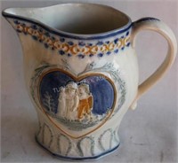 19TH C. EMBOSSED & POLYCHROME DECORATED PITCHER