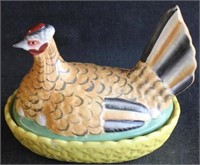 19TH C. STAFFORDSHIRE HEN ON NEXT, POLYCHROME