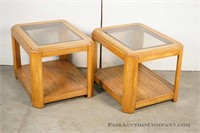 Pair of Oak with Glass Top End Tables
