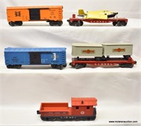 FIVE LIONEL CARS IN BOXES