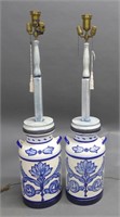 Pair Large Blue and White Floor Lamps