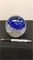 MURANO GLASS BLUE AND CLEAR PAPER WEIGHT