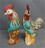 Pair Chinese Rooster Sculptures