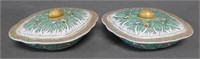 Pair Rare Covered Cabbage Leaf Dishes