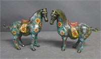 Pair Cloisonne Enamel Tang Horses