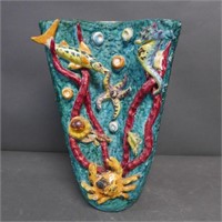 Majolica Vase with Sea Life Motif